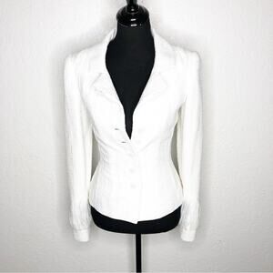 Peggy Jennings white ribboned button front blazer